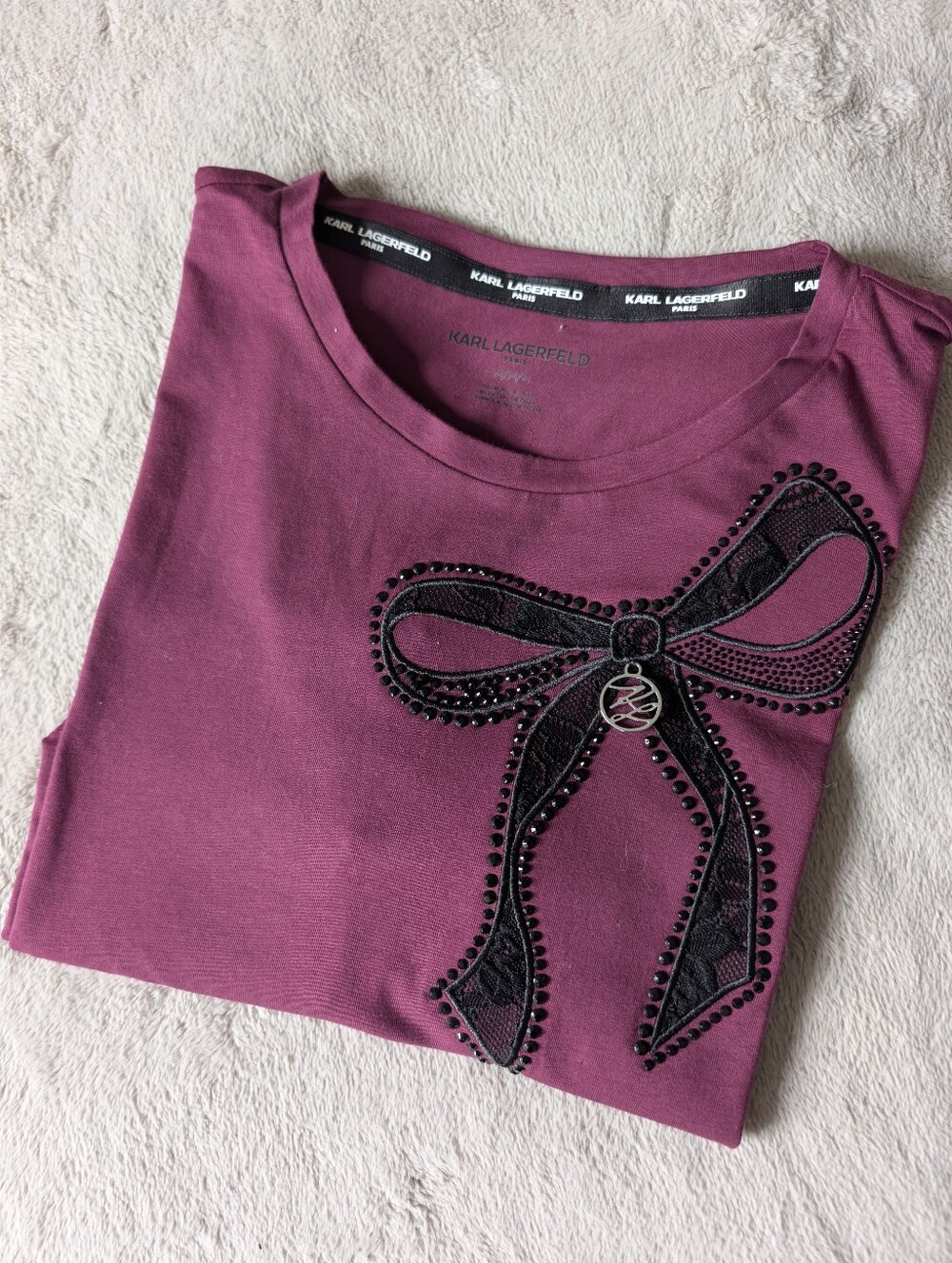 Karl Lagerfeld Plum Top with Black Bow Embellishment